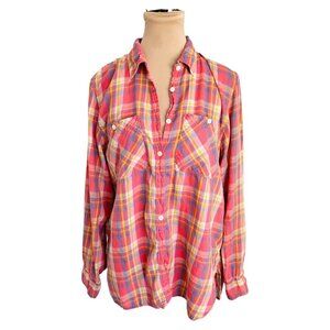 Ralph Lauren Denim & Supply Pink Collared Plaid Button Up Blouse Sz M